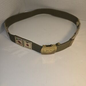 Vintage Boy Scouts Canvas Belt With Brass Buckle Seven Awards Hiking Camping BSA